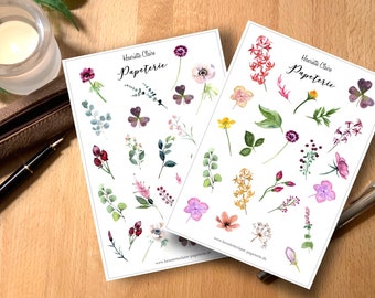 46 stickers delicate flowers pink rose flowers drawing watercolor sticker sheet glossy paper leaves blossoms clover leaf clovers