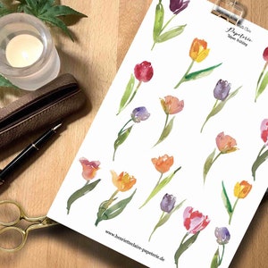 Aufkleber TULPEN Aquarell tulips sticker spring flowers handmade handgemalt Frühlingsblumen bunt Wasserfarben Watercolor