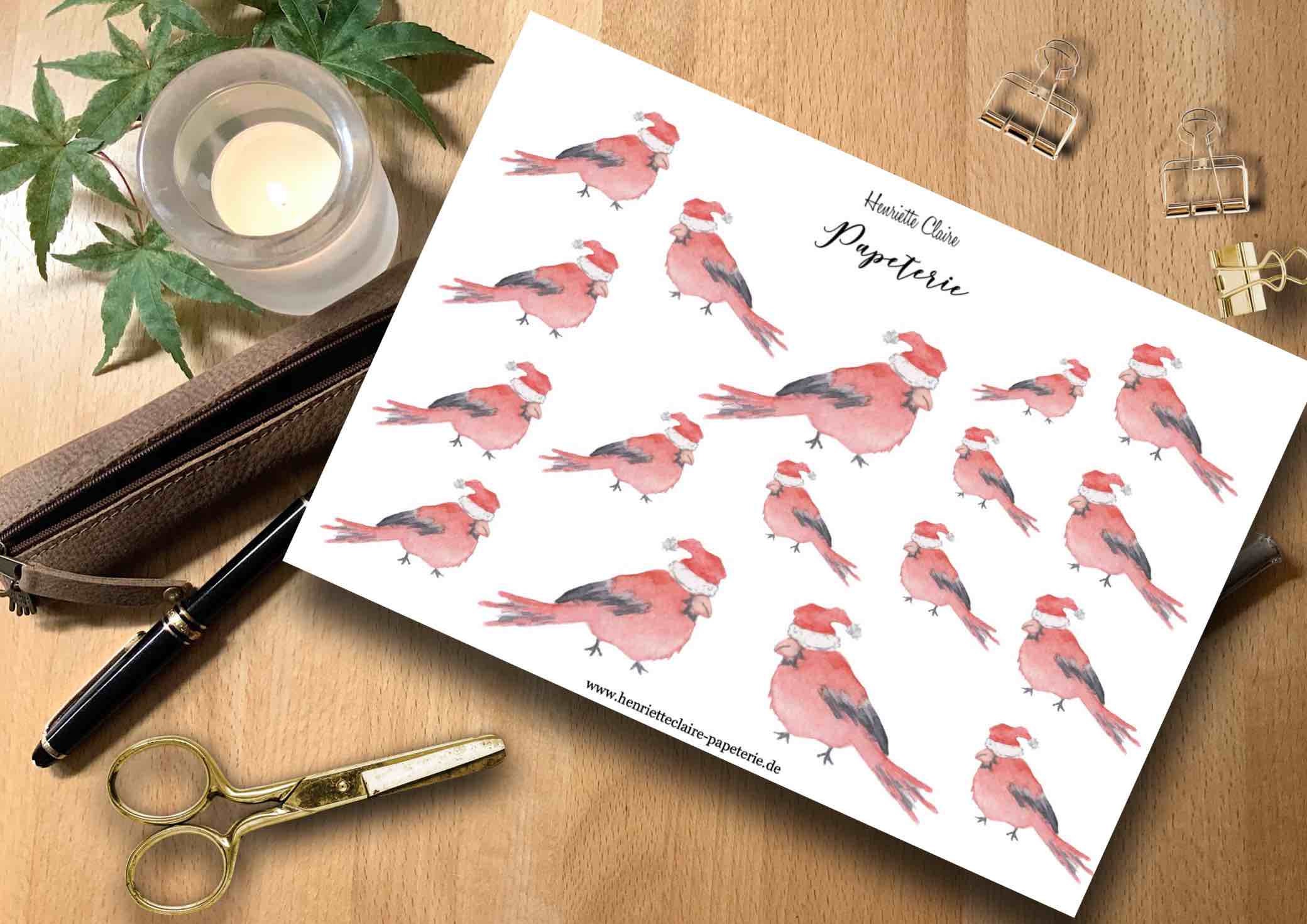 Stickers Christmas Birds Watercolor