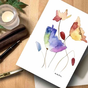 Carte lettre aquarelle coquelicots délicats