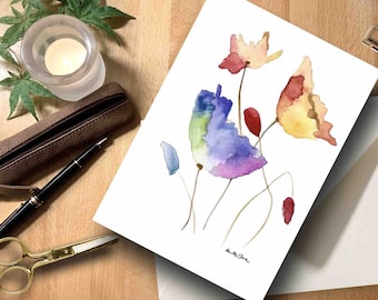 Briefkarte Zarte Mohnblumen Aquarell