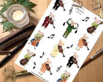 Aufkleber Mäuse Streicher Geige Bratsche handgezeichnet Sticker mouse mice Orchester Orchestra Violin Cello bass cute