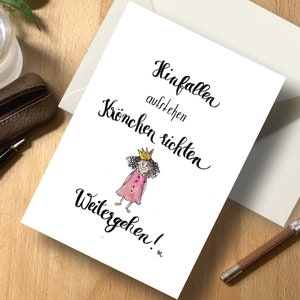 Briefkarte Prinzessin Hinfallen Aufstehen Krönchen richten weitergehen Karte handgemalt Aquarell Freundin Lieblingsmensch Lieblingsfreundin