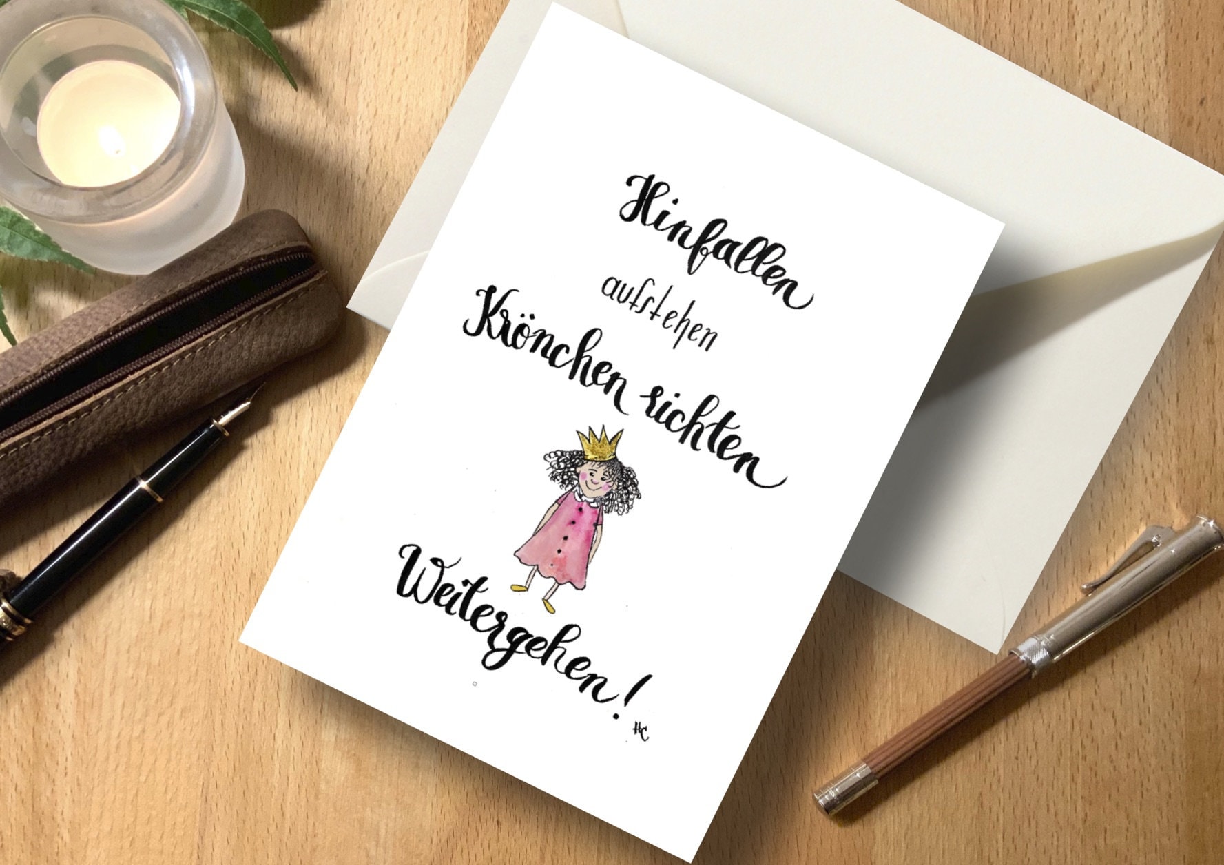 Postcard Princess Falling Down Getting Up Straightening Crown Moving On Card Handpainted Watercolor Girlfriend Favorite Person Favorite Friend