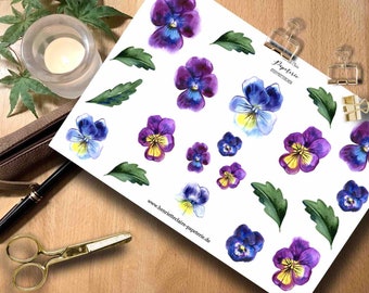 Aufkleber StiefmÜtterchen In Violett  and  Blätter Pansy