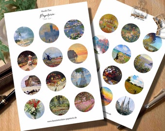 Monet Sticker 24 Small Paintings Sticker round Impressionism Painter impressionism
