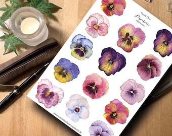 Sticker Pansies Large Flowers Pansy sticker pansies watercolor Aquarell stickers colorful hand painted handdrawn present teacher