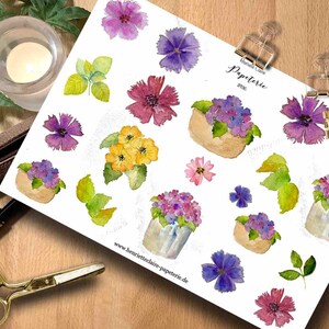 Sticker Flowers Potted Plants Colorful Watercolor