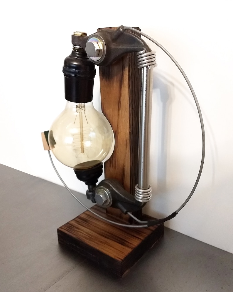 Unique Rustic Accent Lamp Engine Parts / Reclaimed Wood Table Etsy