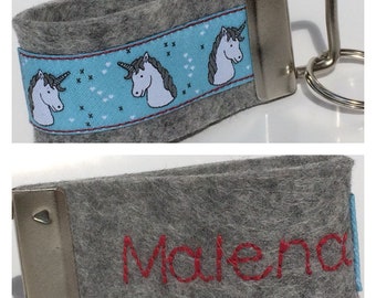 Filz Schlüsselanhänger Einhorn, personalisiert mit Namen, Geschenk, Schlüsselband