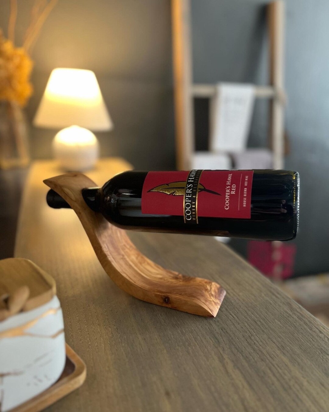 Handmade Olive Wood Wine Bottle Holder Gift Etsy