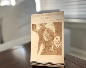 Engraved Wooden Photo | Personalized Photo on Wood | Wood Portrait | Mother's Day Gift | Father's Day Gift | Gift for Her | Gift for Grandma
