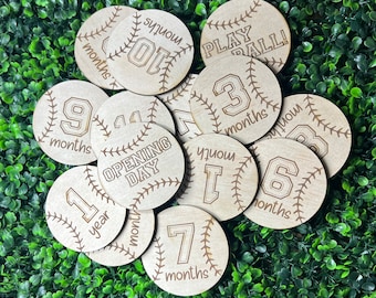 Wooden Monthly Milestone Discs for Baby Photos | Engraved Wood Monthly Milestone Markers |