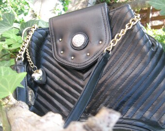 Bag, black shoulder bag, handbag, quilted, with heart