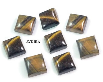 Natural Tiger's eye Square  Shape Cabochon Flat Back Calibrated Sizes 3X3MM-18X18MM Loose Gemstone for Jewellery Making