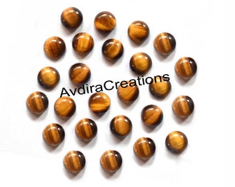 AAA Tiger's Eye Round Cabochon Size 2X2MM To 20X20MM Natural Tiger's Eye Round Flatback Cabochon Loose Gemstone Wholesale Lot