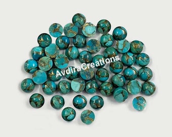 AAA Bluecopper Turquoise Round Cabochon Natural Size 3x3mm To 20x20mm Natural Blue Copper Turquoise Round Cabochon Calibrated Loose Gemstone