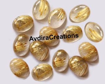AAA Golden Rutile Quartz Oval Cabochon Size 3X5MM To 18X25MM Natural Golden Rutilated Quartz Semi Precious Loose Gemstone Wholesale Lot