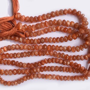 16 Inches Natural Sunstone Rondelle Faceted Beads Size 7MM-9MM (Apprx.) — 1 Strand