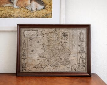 Decorative framed reproduction of the famous 1611 John Speed map, The Kingdome of England.