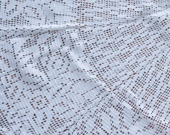 Nappe vintage crochet rond crocheté chemin de table fait à la main 70s broderie runner couverture tissu coton dentelle grande dentelle antique blanche