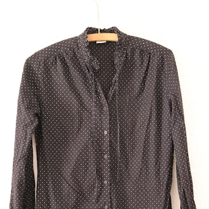 Vintage Blouse S Dots Black Dots 70s 80s Polka Dots Stand-up Collar Cotton Dots Dotted Cotton Blouse image 1