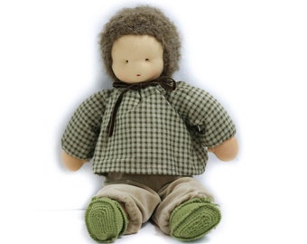 Vintage Stoffpuppe Waldorf-Art Handmade 40 cm Junge Puppenkleidung Wolle Puppe Schmusepuppe Waldorfpuppe Spielzeug Puppenjunge Wolle