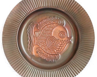 plaque de cuivre vintage plaque souvenir de la mer Baltique Maritime RDA bijoux plat anneau plat plaque décorative plaque murale poisson plaque en laiton RDA métal