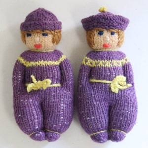 Vintage Set of 2 Rag Doll Waldorf-Art Handmade 12 cm Sibling Wool Doll Cuddly Doll Waldorf Doll Toy Knitted Doll image 6