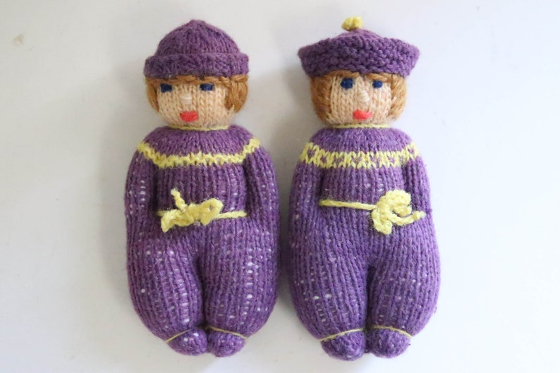 Vintage Set of 2 Rag Doll Waldorf-Art Handmade 12 cm Sibling Wool Doll Cuddly Doll Waldorf Doll Toy Knitted Doll image 6