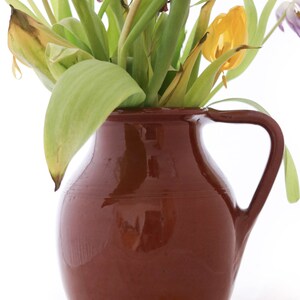 Vase en céramique vintage avec poignée 50s 60s Vase à fleurs 60s 70s Fleurs Fleurs milieu du siècle GDR MCM Argile naturelle cuite Grand Vase en argile en pot image 5