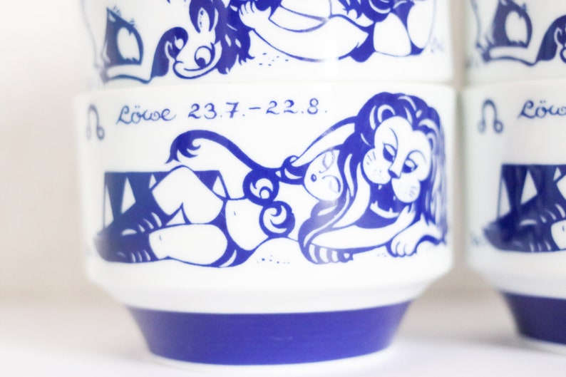 Vintage Bowls 5 Pcs GDR Zodiac Sign Lion Capricorn Maritim soup Bowls porcelain blue Bowl 80S 70s Bowls Salad bowls set