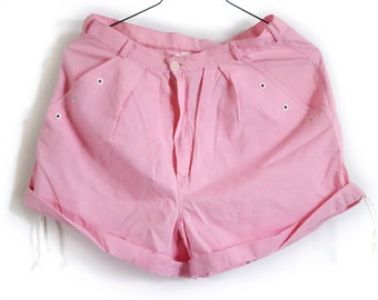 Vintage Shorts DDR Shorts 90s XS Roze 90s Roze Zomer broek 100% Katoen High Waist Mom Style