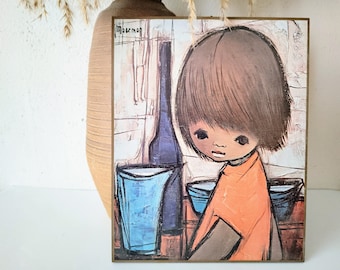 60er Kunstdruck Jaklien Moerman Bild Poster Druck Kinderzimmer Kinderbilder große Augen Kulleraugen Junge Mädchen 60s Vintage Mid Century