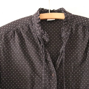 Vintage Blouse S Dots Black Dots 70s 80s Polka Dots Stand-up Collar Cotton Dots Dotted Cotton Blouse image 3