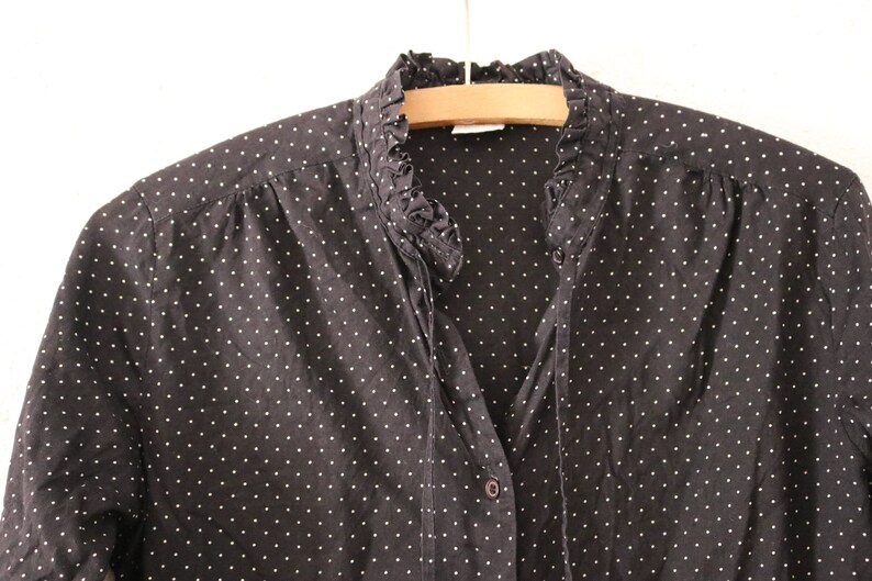 Vintage Blouse S Dots Black Dots 70s 80s Polka Dots Stand-up Collar Cotton Dots Dotted Cotton Blouse image 3