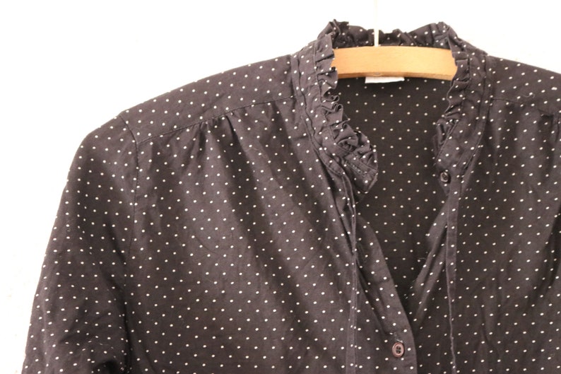 Vintage Blouse S Dots Black Dots 70s 80s Polka Dots Stand-up Collar Cotton Dots Dotted Cotton Blouse image 2