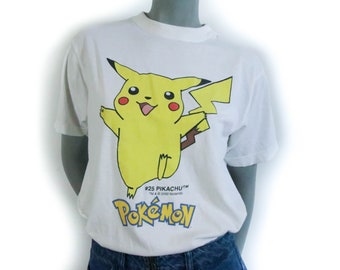 90s T-Shirt 100% Coton Pokémon Pikatchu Chemise Vintage Oversize Années 1990 Top Hommes Femmes Trash Cartoon Devise 00s