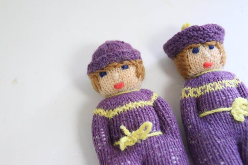 Vintage Set of 2 Rag Doll Waldorf-Art Handmade 12 cm Sibling Wool Doll Cuddly Doll Waldorf Doll Toy Knitted Doll image 5