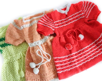 Set of 3 Vintage Baby Knitted Dresses Size 80/86/92 Baby Handmade 70s Children's Dress Knitted Dress Handmade Baby Dress Girl Waldorf 70s Knitwear