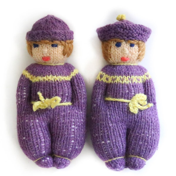 Vintage Set of 2 Rag Doll Waldorf-Art Handmade 12 cm Sibling Wool Doll Cuddly Doll Waldorf Doll Toy Knitted Doll