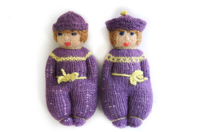 Vintage Set of 2 Rag Doll Waldorf-Art Handmade 12 cm Sibling Wool Doll Cuddly Doll Waldorf Doll Toy Knitted Doll image 1