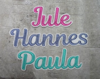 Large name appliqué (font 1) Patch/appliqué on white felt Desired name Color selection First day of school School cone