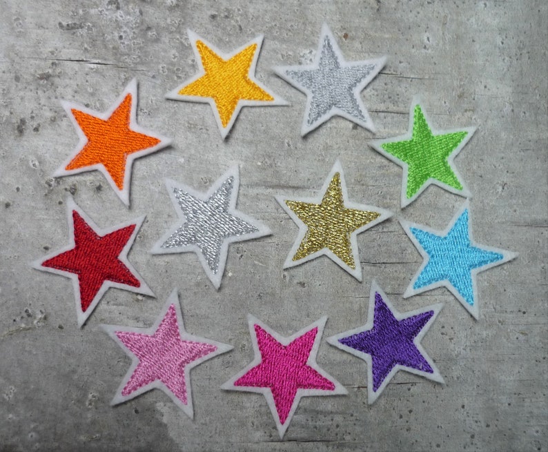 3 small stars patch/application on white felt color selection image 1