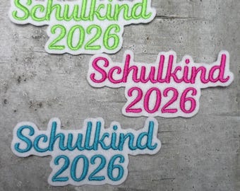 Schoolchild 2026 lettering (font 1) patch/appliqué on white felt, color selection, 2 sizes, first day of school, school cone