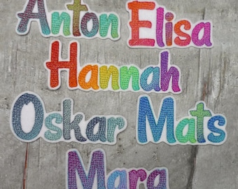 Large name appliqué (font 6) gradient patch/appliqué on white felt, desired name, color selection, first day of school, school cone