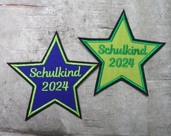 Schulkind 2024 großer Stern  Aufnäher/Applikation auf schwarzem Filz Farbauswahl Einschulung Schultüte