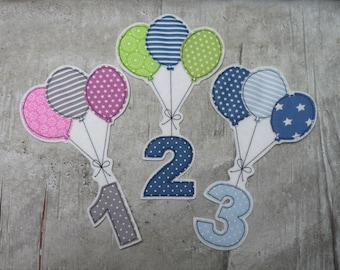 Birthday number with balloons patch/application number 1-9