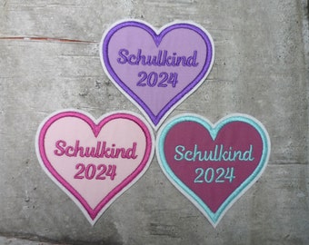 School child 2024 large heart patch/application on white felt color selection school cone