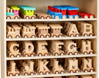 Wooden letters train A-Z letters locomotive wagon wood ABC railway name train NEW birthday personalized name letter train colorful